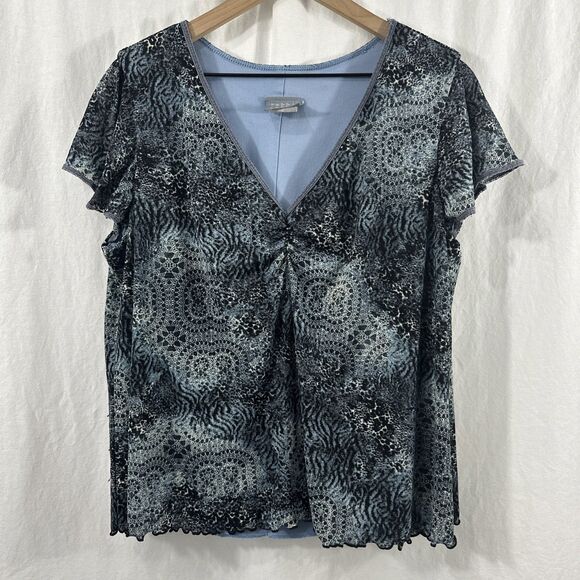 Rabbit Rabbit Rabbit Blue Arsty Babydoll Flutter Sleeve Top Womens Size 20W Y2K - Picture 1 of 10